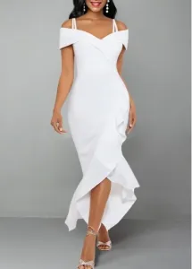 Modlily White Short Sleeve Strappy Cold Shoulder Dress - L