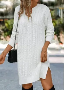 Modlily White Split Short Long Sleeve Shift Dress - S