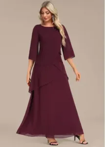 Modlily Wine Red Breathable A Line Maxi Dress - L #1100240