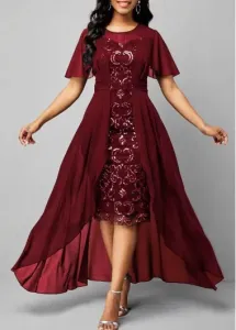 Modlily Wine Red Sequin High Low Bodycon Dress - XXL