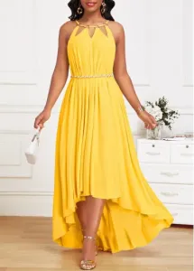Modlily Yellow Circular Ring High Low A Line Strappy Dress - M