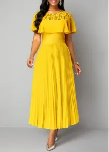 Modlily Yellow Lace Short Sleeve Round Neck Maxi Dress - XXL