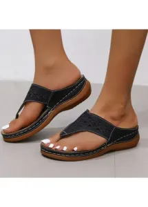 Modlily Flip Flops Black Toe Post Cutout Mid Heel Flip Flops - 36