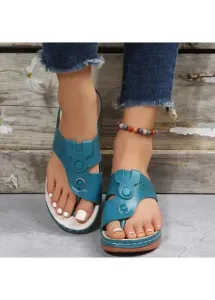 Modlily Flip Flops Turquoise Toe Post Low Heel Flip Flops Slippers - 36