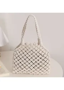 Modlily Beige Open Cotton Hollow Hand Bag - One Size