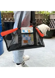 Modlily Black Zip Detail Mesh Contrast Pet Carrier Bag - One Size