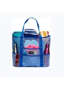 Modlily Blue Mesh Design Pocket Open Hand Bag - One Size