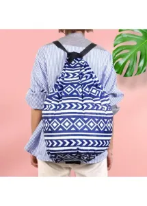 Modlily Dark Blue Geometric Print Zip Backpack - One Size