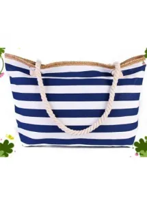 Modlily Dark Blue Striped Print Zip Shoulder Bag - One Size