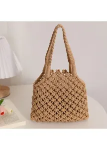Modlily Dark Camel Woven Open Hand Bag - One Size
