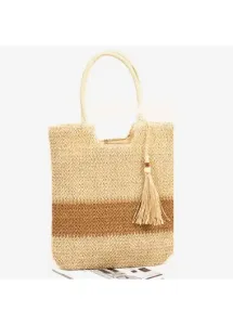 Modlily Light Camel Striped Zip Tassel Shoulder Bag - One Size