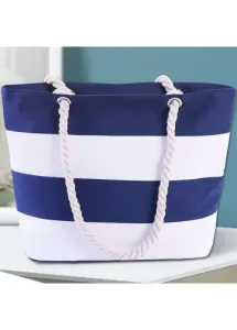 Modlily Navy Striped Zip Contrast Shoulder Bag - One Size