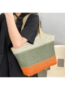 Modlily Sage Green Weave Magnetic Shoulder Bag - One Size