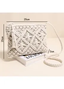 Modlily White Zip Geometric Tassel Crossbody Bag - One Size