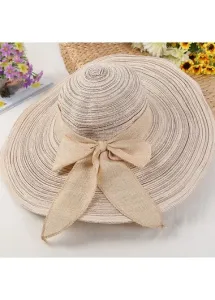 Modlily Beige Bowknot Detail Striped Sun Hat - One Size
