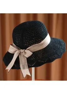 Modlily Black Bowknot Detail Knitted Visor Hat - One Size