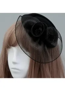 Modlily Black Mesh Design Round Pearl Hat - One Size