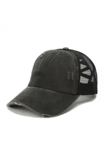Modlily Black Mesh Patchwork Detail Baseball Cap - One Size