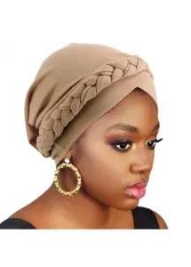 Modlily Light Camel Patchwork Cross Turban Hat - One Size