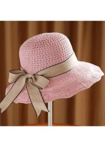 Modlily Light Pink Bowknot Knitted Visor Hat - One Size