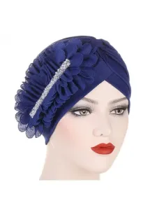 Modlily Navy Hot Drilling Patchwork Turban Hat - One Size
