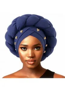 Modlily Navy Patchwork Cross Beaded Turban Hat - One Size