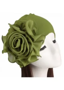 Modlily Olive Green Floral Design Turban Hat - One Size