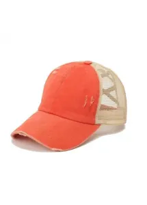 Modlily Orange Mesh Patchwork Detail Baseball Cap - One Size