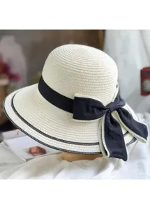 Modlily White Straw Bowknot Detail Visor Hat - One Size