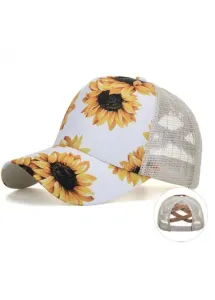 Modlily White Sunflower Print Hat Baseball Cap - One Size