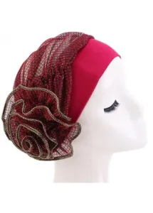 Modlily Wine Red Flower Design Turban Hat - One Size
