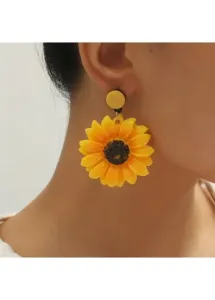 Modlily 1 Pair Gold Polyresin Sunflower Earrings - One Size