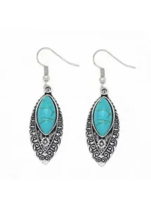 Modlily 1 Pair Leaf Turquoise Metal Earrings - One Size