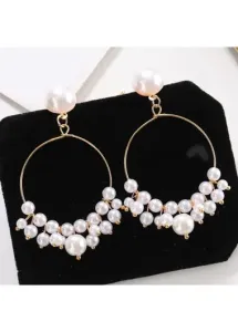 Modlily 1 Pair White Round Pearl Earrings - One Size