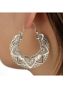 Modlily Alloy Detail Cutout Design Silver Earrings - One Size