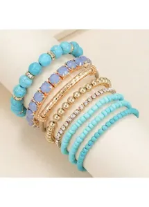 Modlily Alloy Detail Cyan Round Bracelet Set - One Size