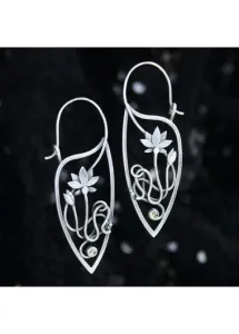 Modlily Alloy Detail Floral Design Silver Earrings - One Size #1014292