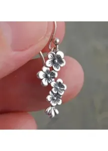 Modlily Alloy Detail Floral Design Silver Earrings - One Size #1092258