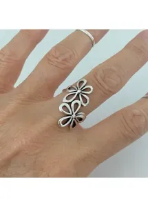 Modlily Alloy Detail Floral Design Silver Ring - One Size