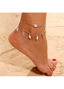 Modlily Alloy Detail Geometric Pattern Silver Leaf Anklet - One Size
