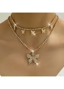Modlily Alloy Detail Gold Butterfly Necklace Set - One Size