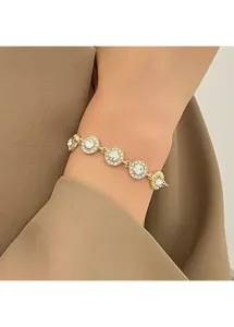 Modlily Alloy Detail Hot Drilling Gold Bracelet - One Size