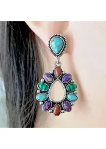 Modlily Alloy Detail Multi Color Oval Earrings - One Size