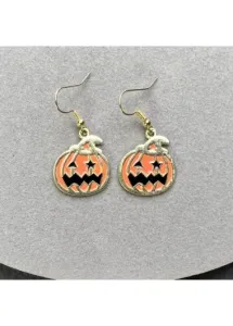 Modlily Alloy Detail Orange Pumpkin Design Earrings - One Size