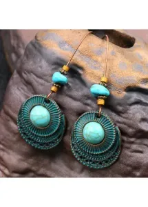 Modlily Alloy Detail Patchwork Turquoise Round Earrings - One Size