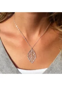 Modlily Alloy Detail Silver Leaf Design Necklace - One Size