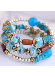 Modlily Alloy Detail Sky Blue Round Bracelet Set - One Size