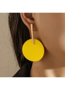 Modlily Alloy Detail Yellow Round Design Earrings - One Size