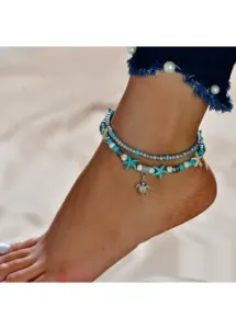 Modlily Asymmetrical Design Silver Jade Detail Anklet - One Size