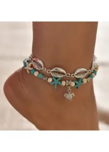 Modlily Beads Detail Sea Turtle Turquoise Anklet - One Size